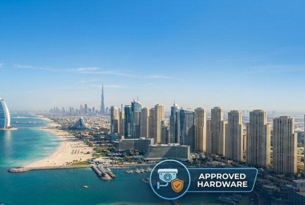 Technician installing SIRA-certified CCTV system in Dubai